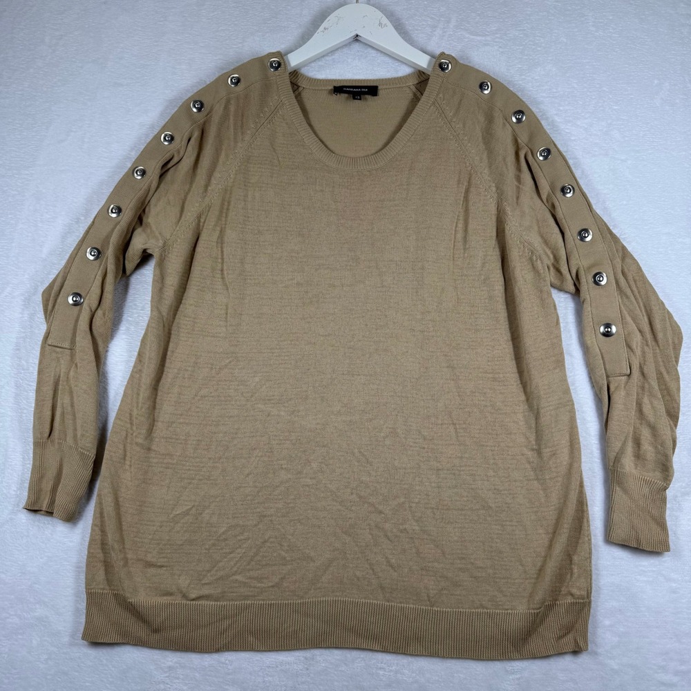 Barbara Bui Womens Tan Cotton‎ Modal Snap Sleeve Raglan Knit Sweater XS Designer